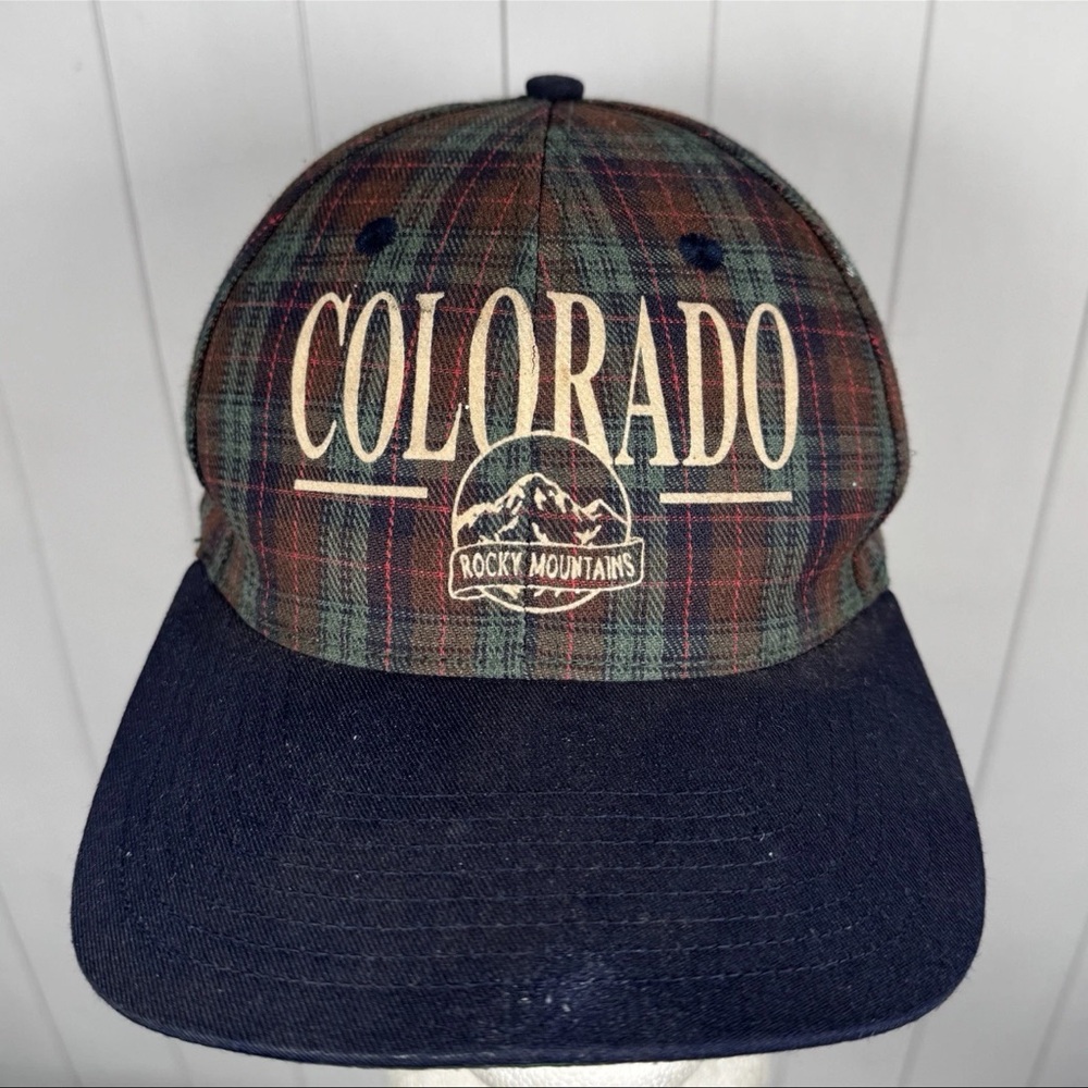 Vintage San Sun Snapback Hat Colorado Rocky Mountains‎ Tartan Plaid Hipster Cap